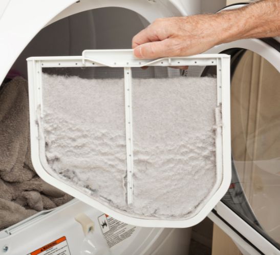 Lint buildup inside a dryer vent duct